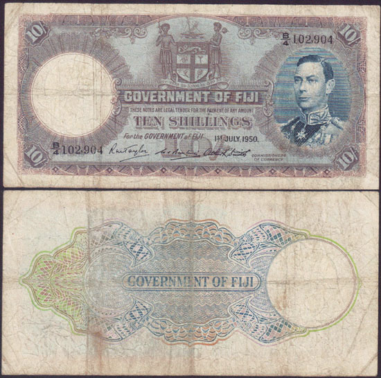 1950 Fiji 10 Shillings (Fine) L001381